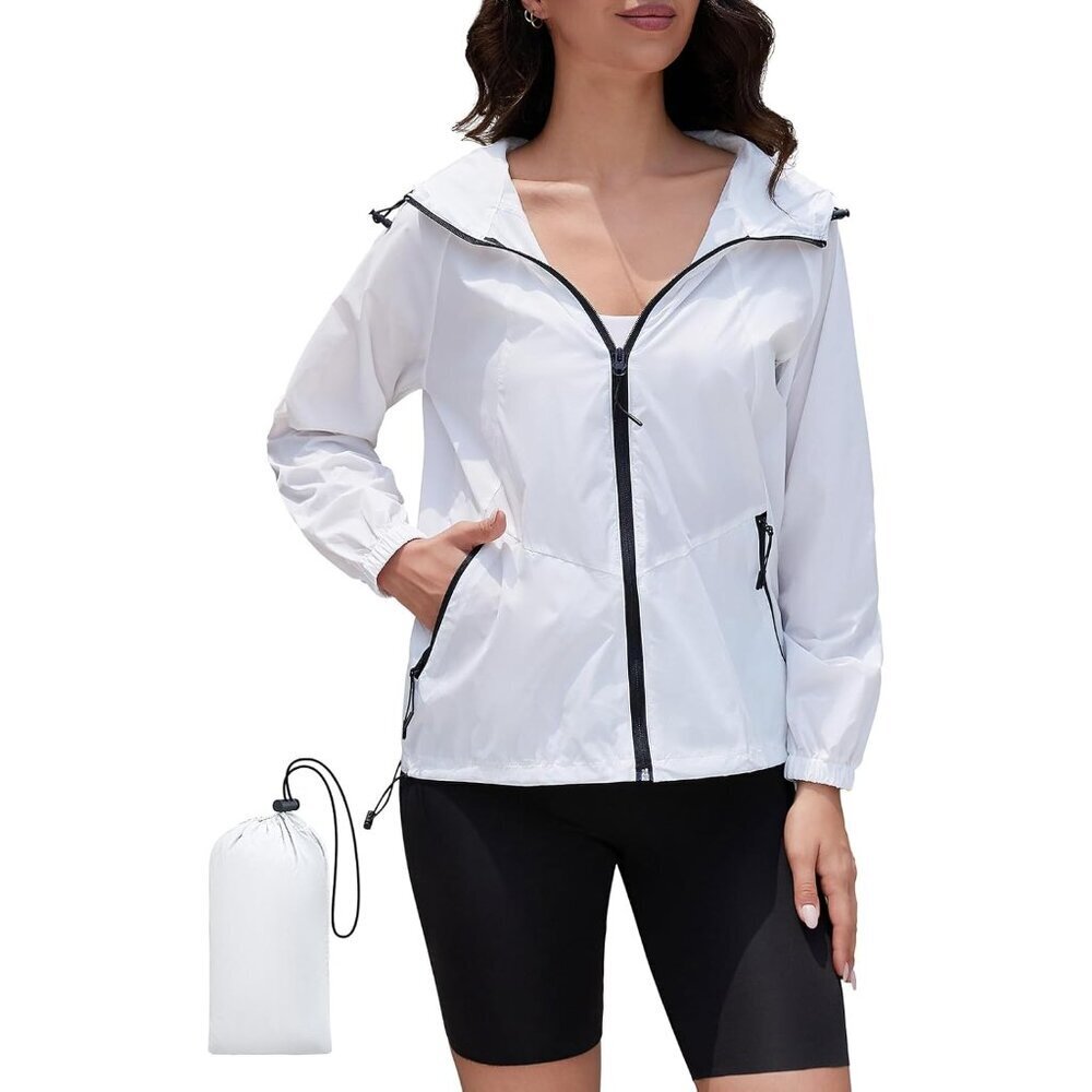 Women's Lightweight Waterproof Windbreaker Jacket Packable Hooded for Outdoors